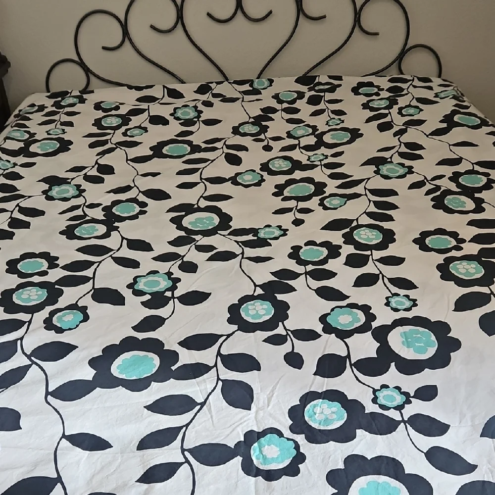 Pottery Barn Teen Nouveau Floral Teal Black Cotton Queen Duvet Cover